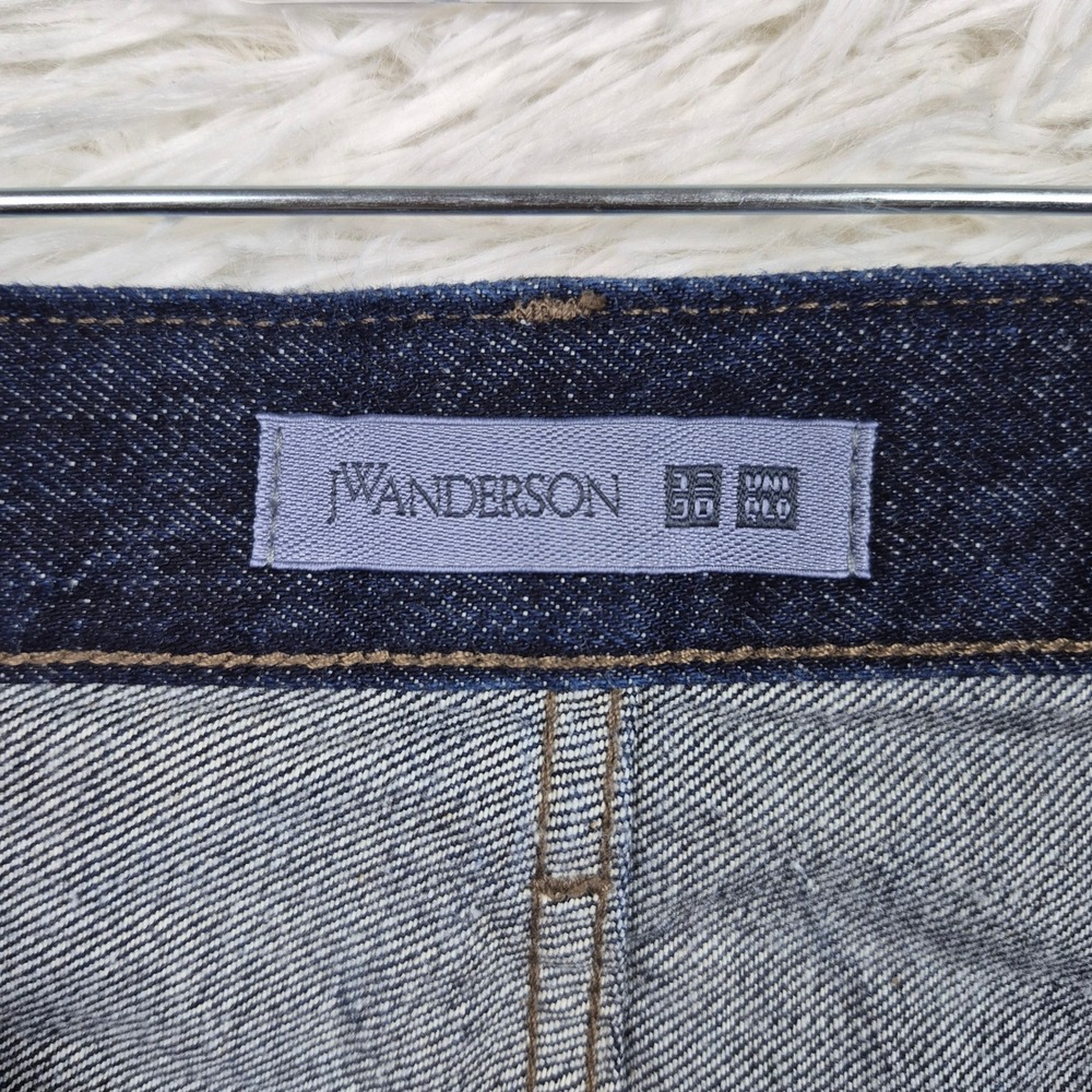 JW Anderson x Uniqlo Indigo Straight Leg Jeans 24x31 High Rise Dark Wash Denim - Picture 5 of 10